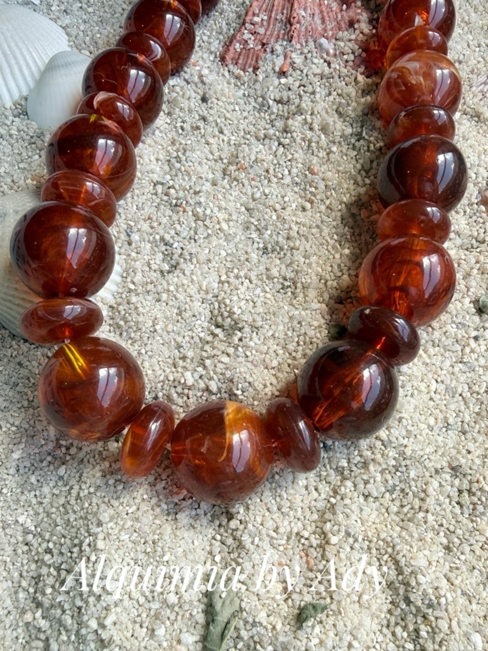 Monumental Amber Glass Bead Necklace - Deep Amber Glow